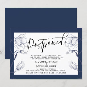 Elegant Floral Navy & White Postponed Wedding Invitation