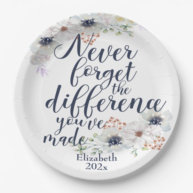Elegant Floral Never Forget The Difference Paper Plates (Front)