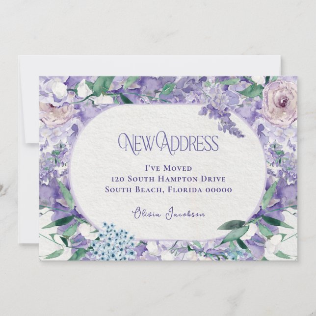 Elegant Floral New Home Address Announcement (Front)