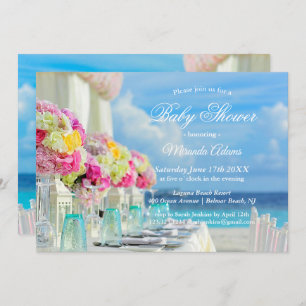 Elegant Floral Ocean Beach Baby Shower Invitation