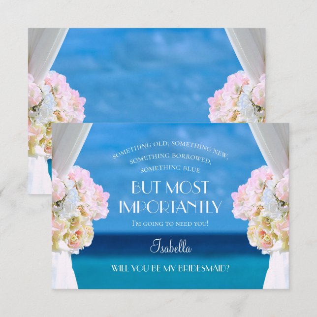 Elegant Floral Ocean Beach Bridesmaid Invitation (Front/Back)