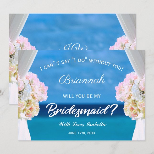 Elegant Floral Ocean Beach Bridesmaid Invitation (Front/Back)