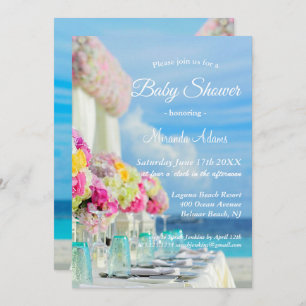 Elegant Floral Ocean Beach Summer Baby Shower Invitation