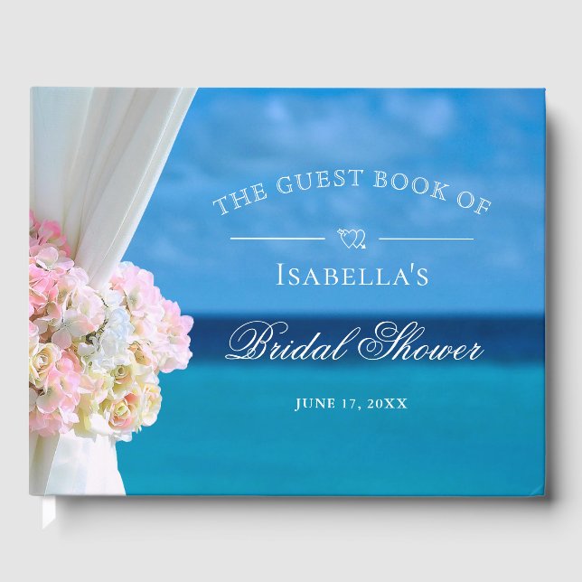 Elegant Floral Ocean Beach Summer Bridal Shower Guest Book (Front)