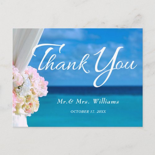 Elegant Floral Ocean Beach Summer Thank You Postcard