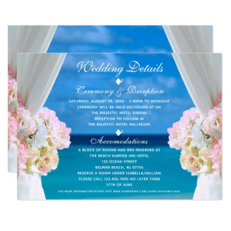 Elegant Floral Ocean Beach Summer Wedding Details Invitation