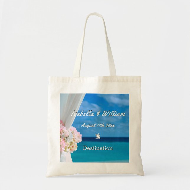 Elegant Floral Ocean Beach Summer Wedding Favor Tote Bag (Front)