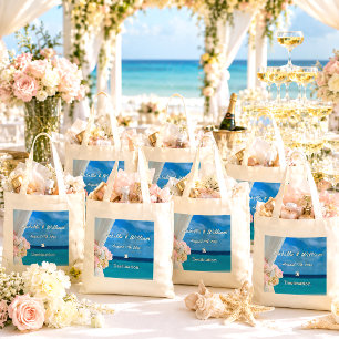 Elegant Floral Ocean Beach Summer Wedding Favor Tote Bag