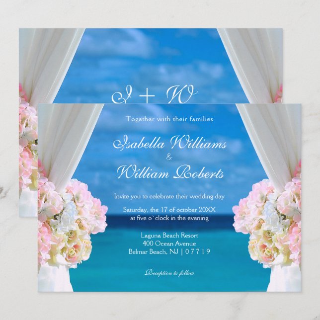 Elegant Floral Ocean Beach Summer Wedding Gate Invitation (Front/Back)