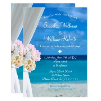 Elegant Floral Ocean Beach Summer Wedding Invitation