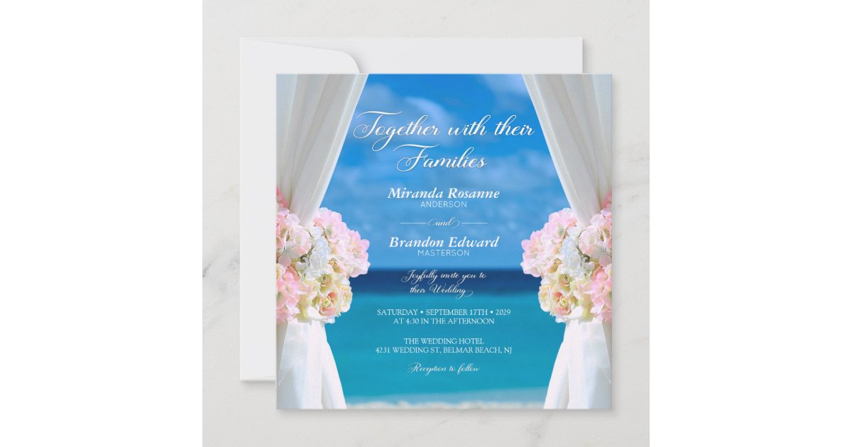Elegant Floral Ocean Beach Summer Wedding Invitation | Zazzle