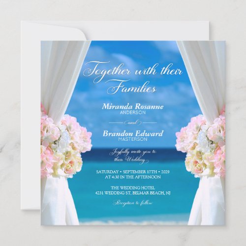 Elegant Floral Ocean Beach Summer Wedding Invitation