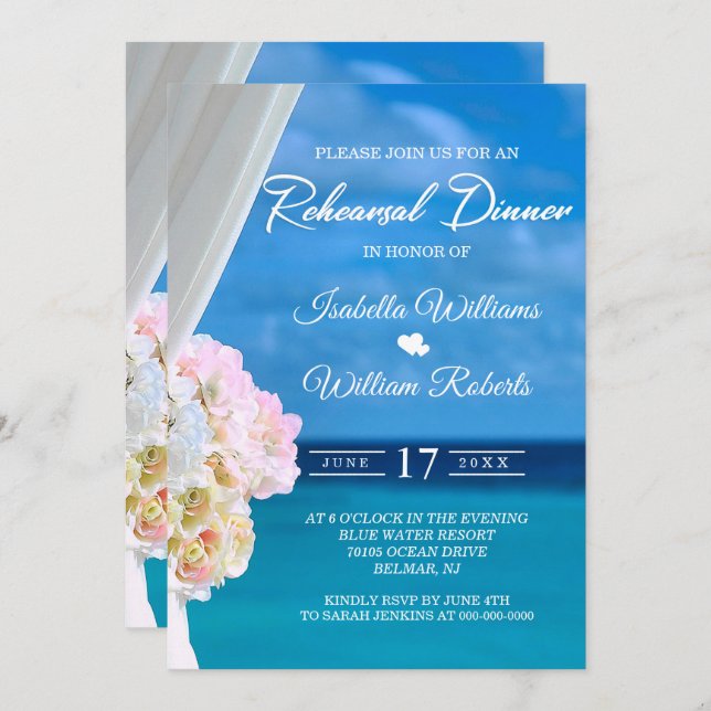 Elegant Floral Ocean Beach Summer Wedding Invitation (Front/Back)