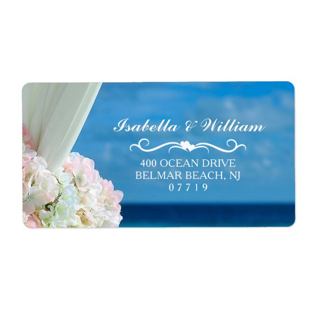 Elegant Floral Ocean Beach Summer Wedding Label (Front)