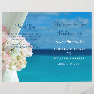 Elegant Floral Ocean Beach Summer Wedding Program