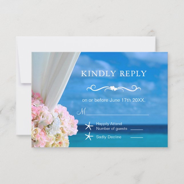 Elegant Floral Ocean Beach Summer Wedding RSVP (Front)