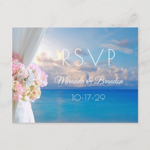 Elegant Floral Ocean Beach Summer Wedding RSVP Postcard