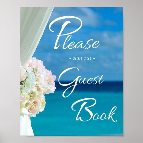 Elegant Floral Ocean Beach Summer Wedding Sign