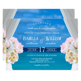 Elegant Floral Ocean Beach Wedding Invitation