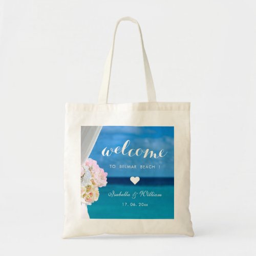 Elegant Floral Ocean Beach Wedding Welcome Favour Tote Bag