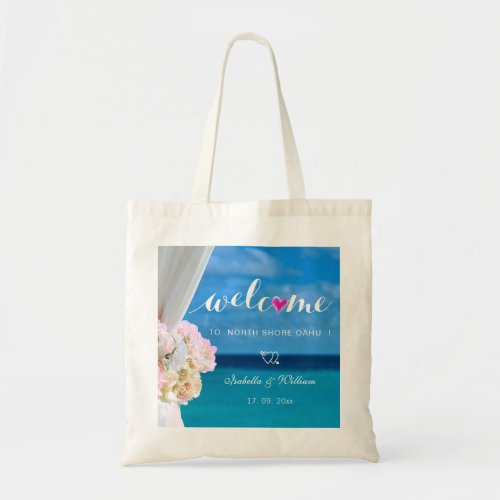 Elegant Floral Ocean Beach Wedding Welcome Favour Tote Bag