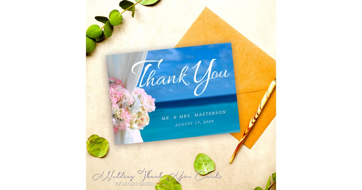 Elegant Floral Ocean Summer Beach Wedding Thank You Card | Zazzle