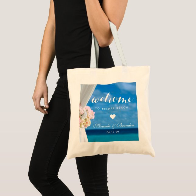 Elegant Floral Ocean Tropical Beach Wedding Favor Tote Bag (Front (Product))