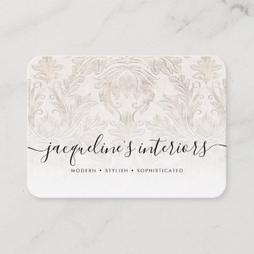 Elegant Floral Off White Ivory Vintage Wood Damask Business Card