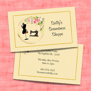 Elegant Floral Old Fashioned Seamstress Tailor Business Card