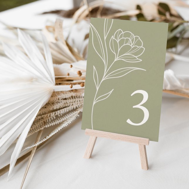 Elegant Floral Olive Wedding Table Number Cards (Creator Uploaded)