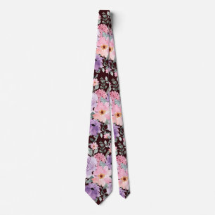 Elegant Floral on Burgundy Watercolor Wedding Neck Tie