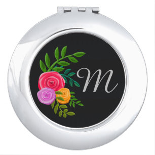 Elegant Floral on Chalkboard Monogrammed Compact Mirror