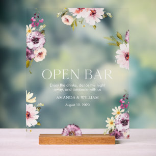 Elegant Floral Open Bar Sign 