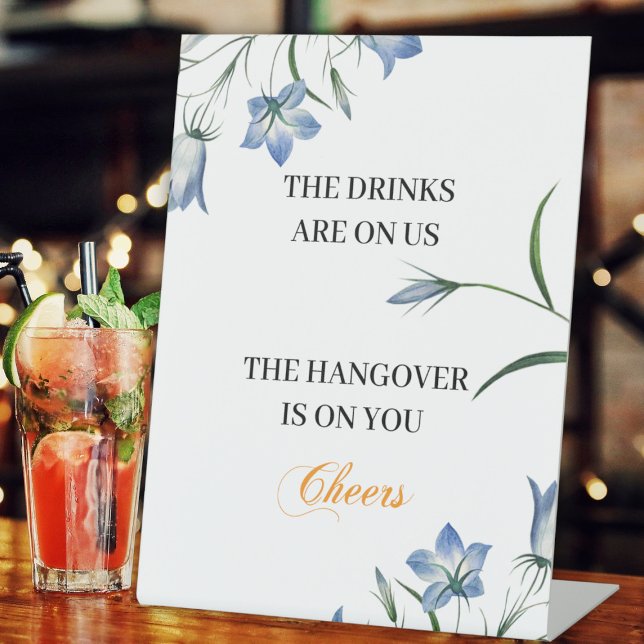 Elegant Floral Open Bar wedding reception  Pedestal Sign (Creator Uploaded)