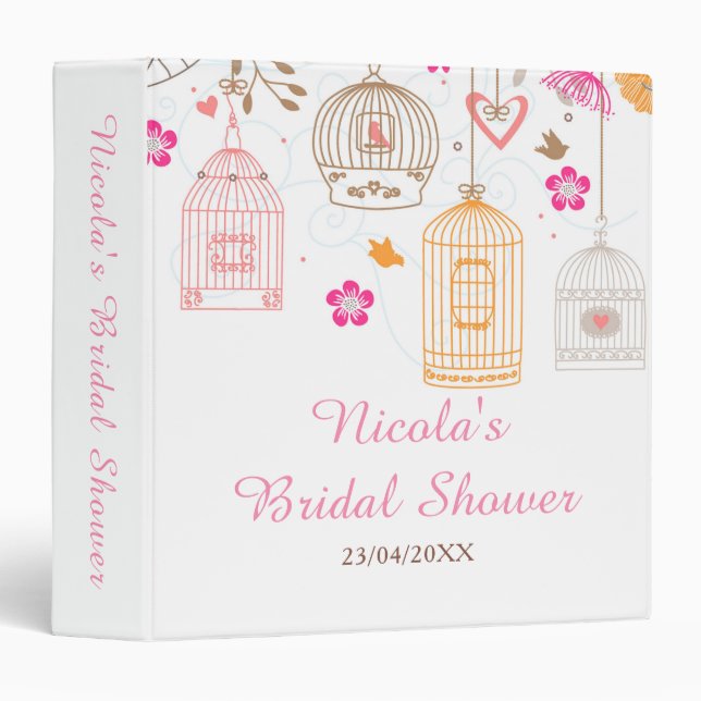 Elegant Floral Orange and Pink Bridal Shower Photo 3 Ring Binder (Front/Spine)