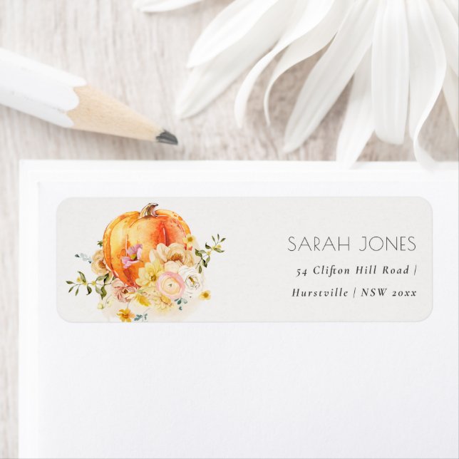 Elegant Floral Orange Autumn Pumpkin Address Label (Insitu)