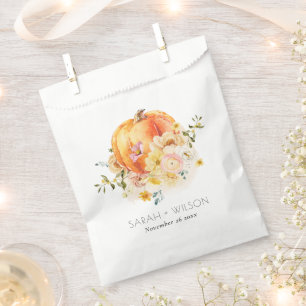 Elegant Floral Orange Autumn Pumpkin Wedding Favor Bag