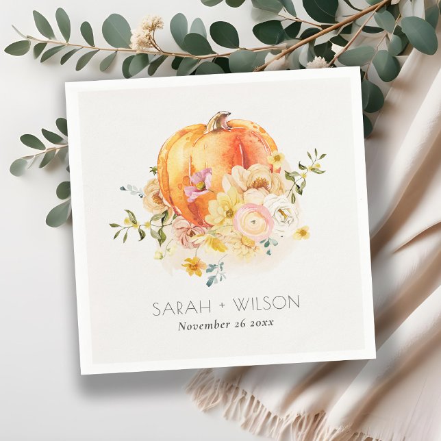 Elegant Floral Orange Autumn Pumpkin Wedding Napkins (Creator Uploaded)