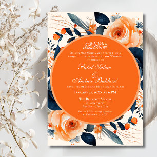 Elegant Floral Orange & Blue Roses Islamic Wedding Invitation