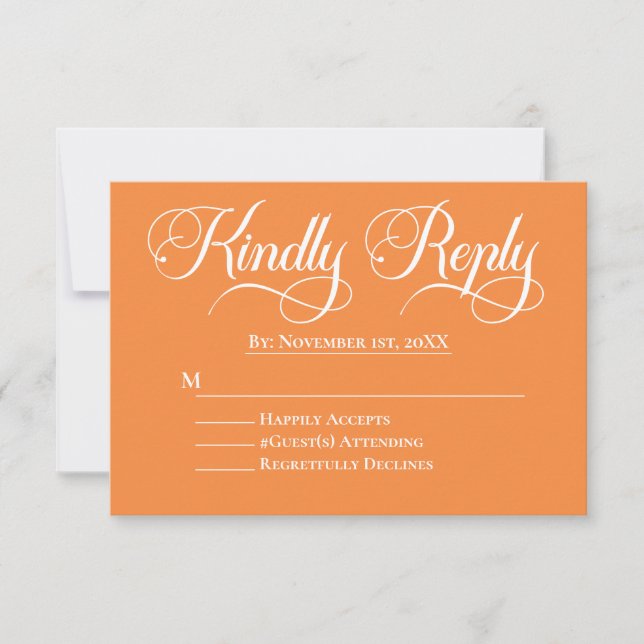 Elegant Floral Orange & Blue Roses Wedding RSVP Card (Front)