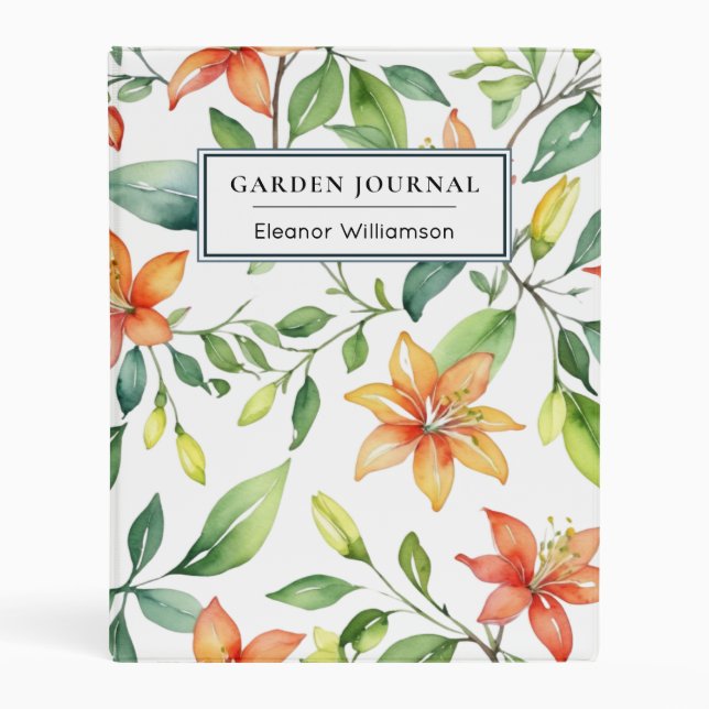 Elegant Floral Orange Garden Flowers Personalized Mini Binder (Front)
