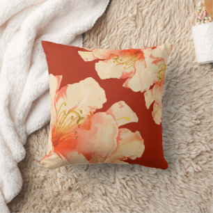 Elegant Floral Orange Peach Throw Pillow
