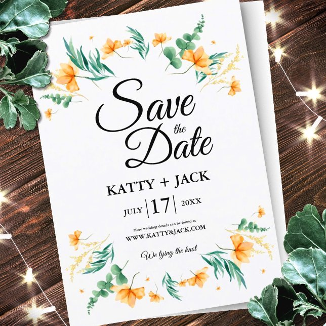 Elegant Floral Orange Save The Date Wedding Enclosure Card (Elegant Floral Orange Save The Date Wedding Enclosure Card, Invitation Marriage, Floral Wedding )