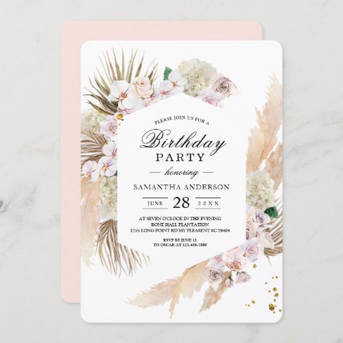 Elegant Floral Orchids  Pampas Beauty Frame Invitation