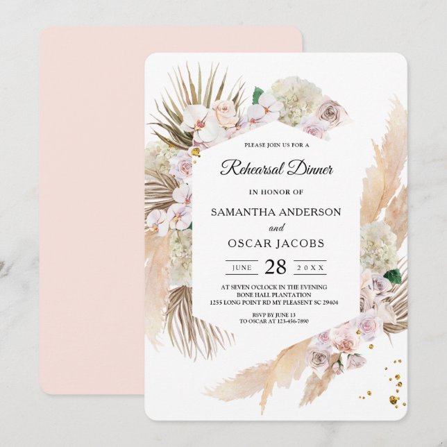 Elegant Floral Orchids & Pampas Beauty Frame Invitation (Front/Back)