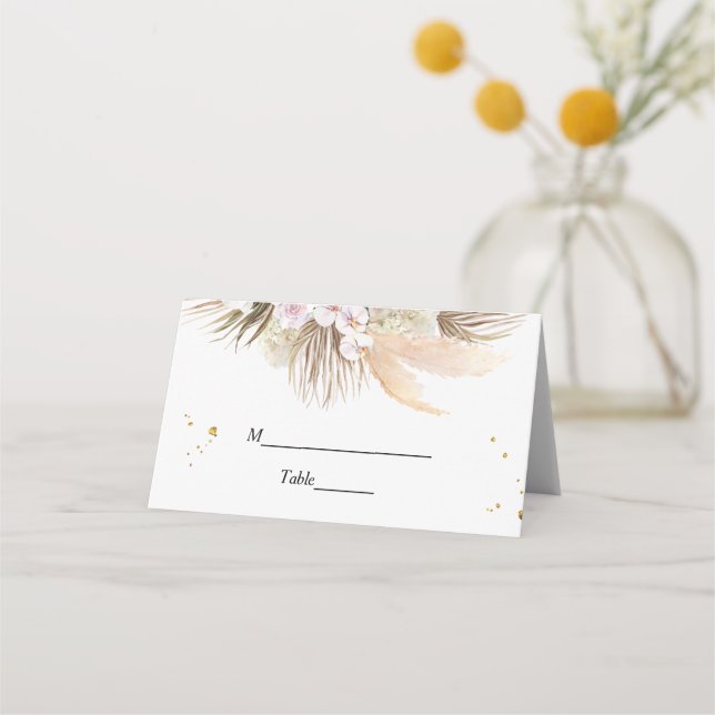Elegant Floral Orchids & Pampas Beauty Frame Place Card (Front)