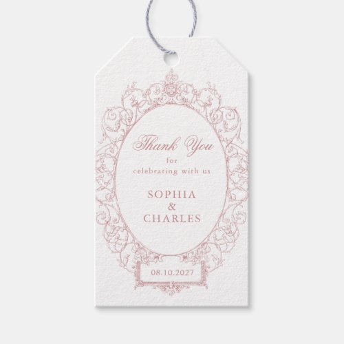 Elegant Floral Ornament Frame Wedding Blush Pink Gift Tags