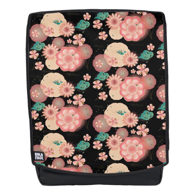Elegant Floral Ornament, Spring Peach Garden Boho Backpack (Front)