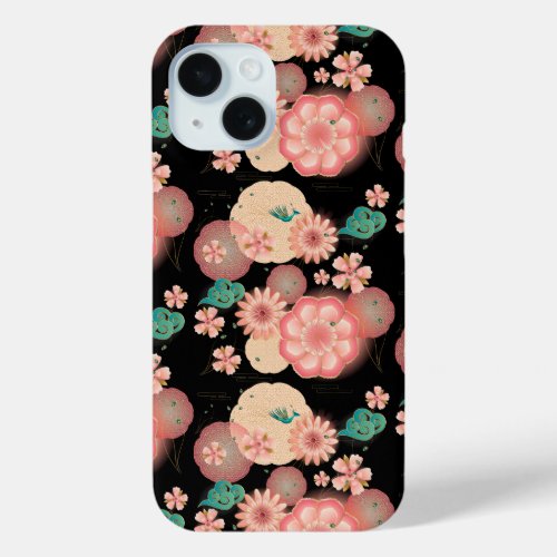 Elegant Floral Ornament Spring Peach Garden Boho iPhone 15 Case