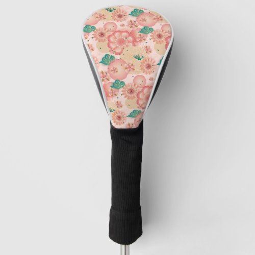 Elegant Floral Ornament Spring Peach Garden Boho Golf Head Cover